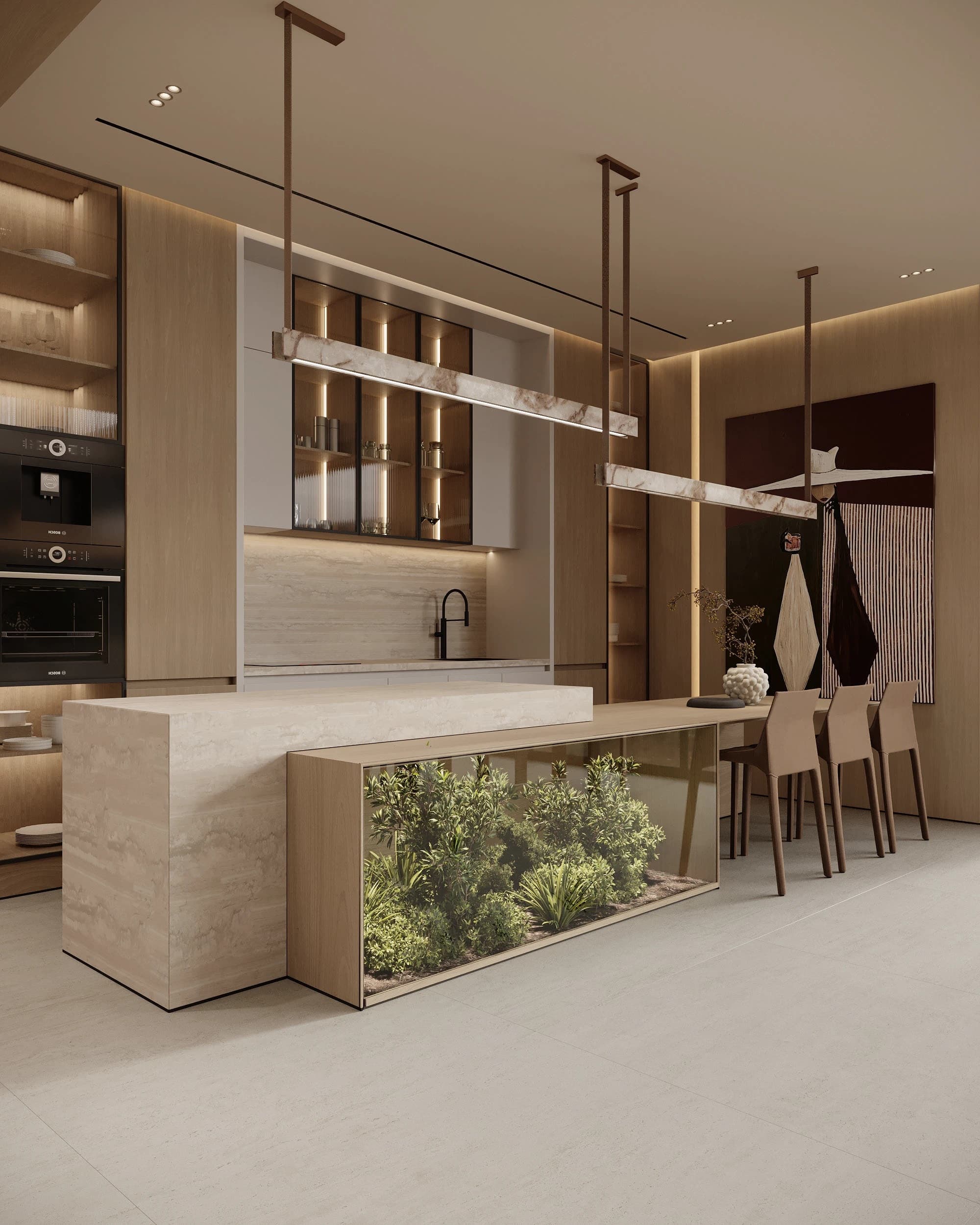 Modern mutfak tasarımı ve iç mekan render örneği